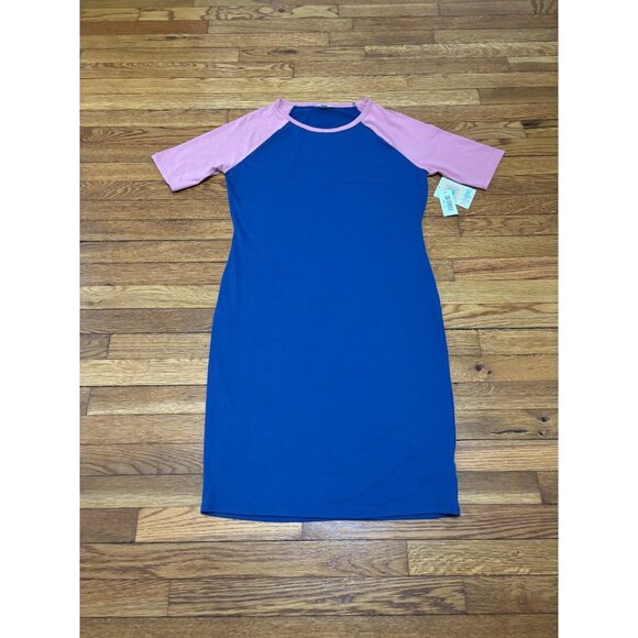 LulaRoe Womens Julia T Shirt Dress Size XL Blue Pink Stretch Knee Length NWT - Picture 5 of 7